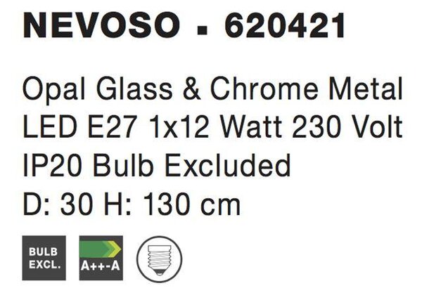 Nova Luce Závěsné svítidlo NEVOSO opálové sklo, 30cm, E27 1x12W Barva: Bílá
