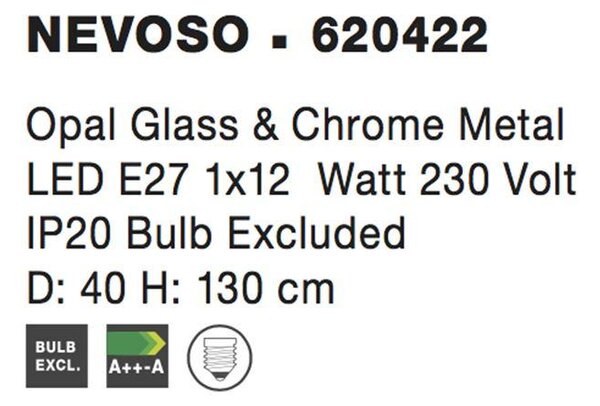 Nova Luce Závěsné svítidlo NEVOSO opálové sklo, 40cm, E27 1x12W Barva: Bílá