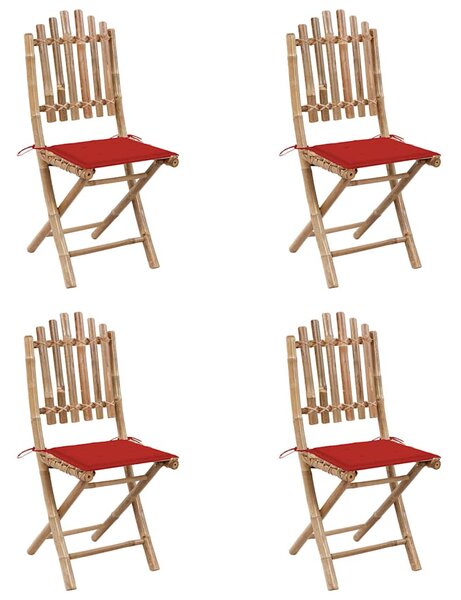 5dílný skládací zahradní jídelní set s poduškami bambus