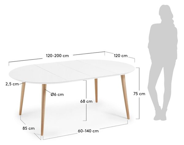 Bílý rozkládací jídelní stůl s bílou deskou ø 120 cm Oqui – Kave Home