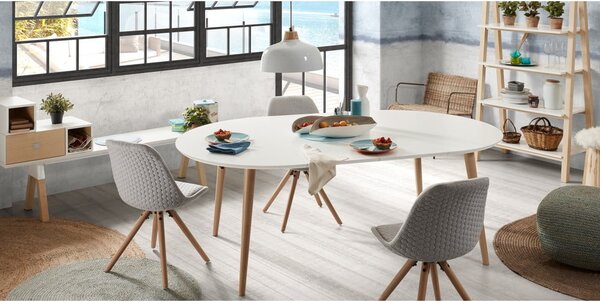 Bílý rozkládací jídelní stůl s bílou deskou ø 120 cm Oqui – Kave Home