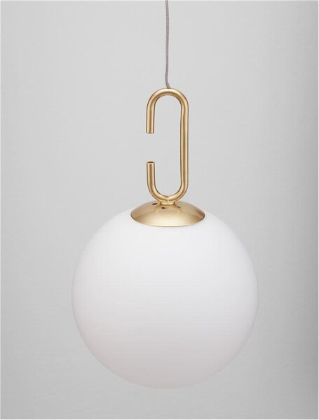 Nova Luce Závěsné svítidlo HOOK saténový zlatý kov a opálové bílé sklo LED 10.6W 3000K