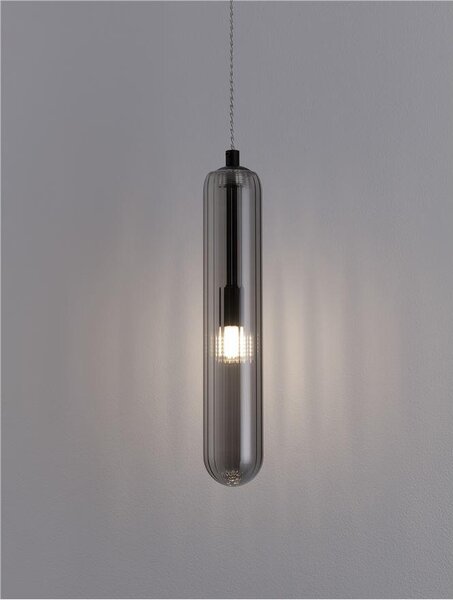 Nova Luce Závěsné svítidlo GUSTAVE kouřově šedé sklo a matná černá G9 1x5W