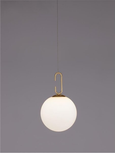 Nova Luce Závěsné svítidlo HOOK saténový zlatý kov a opálové bílé sklo LED 10.6W 3000K