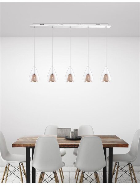 Nova Luce Závěsné svítidlo HUGO chromovaný hliník čiré sklo a růžový zlatý rám G9 5x5W