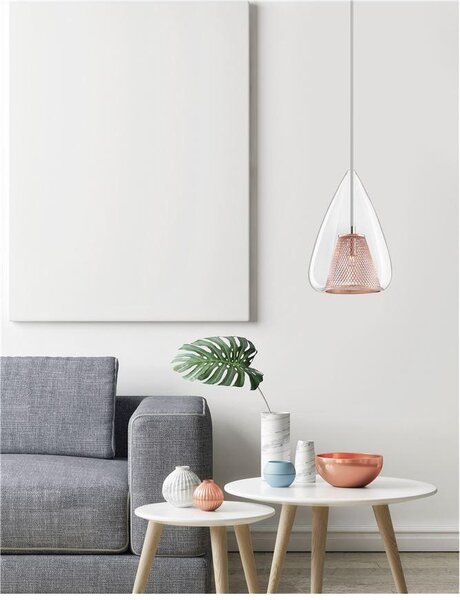 Nova Luce Závěsné svítidlo HUGO chromovaný hliník čiré sklo a růžový zlatý rám G9 1x5W
