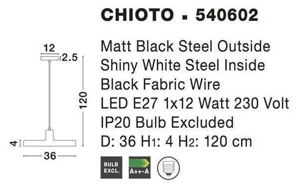 Nova Luce Závěsné svítidlo CHIOTO, 36cm, E27 1x12W