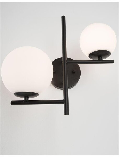 Nova Luce Nástěnné svítidlo IMPERO bílé matné sklo černý kov E14 2x5W