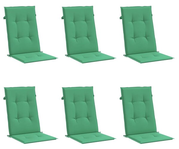 Podušky na židli vysoké opěradlo 6 ks zelené 120x50x3 cm textil