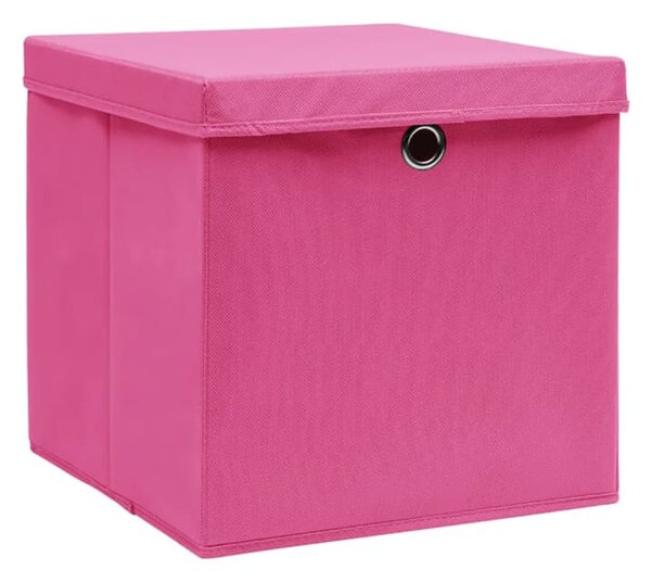 Úložné boxy s víky 10 ks 28 x 28 x 28 cm růžové