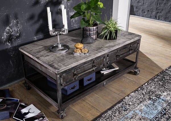 STEEL Konferenční stolek 110x60x50, přírodní, lakovaný, mango