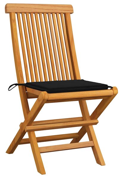 Zahradní židle s černými poduškami 6 ks masivní teak