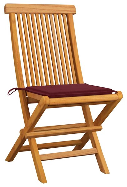 Zahradní židle s vínovými poduškami 2 ks masivní teak