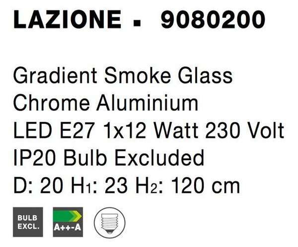 Nova Luce Závěsné svítidlo LAZIONE kouřové sklo, 20cm, E27 1x12W