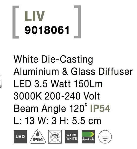 Nova Luce Venkovní nástěnné svítidlo LIV, LED 3.5W 3000K, IP54