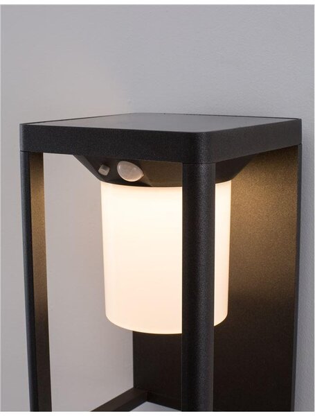 Nova Luce Venkovní nástěnné svítidlo LOVETO, LED 1.5W 3000K 3.7V, IP65 solární / vypínač na těle / pohybový senzor