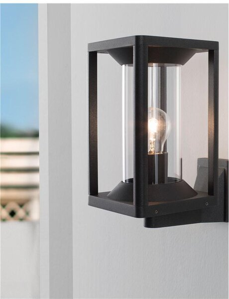 Nova Luce Venkovní nástěnné svítidlo LOEVE antracitový hliník a čirý akryl E27 1x12W IP65
