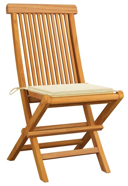 Zahradní židle s krémovými poduškami 6 ks masivní teak