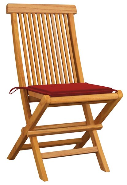 Zahradní židle s červenými poduškami 6 ks masivní teak