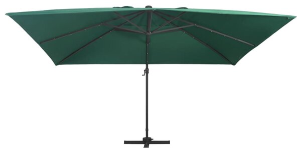 Boční zahradní slunečník s LED hliníková tyč 400x300 cm zelený