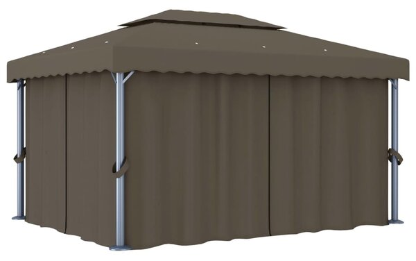 Altán se závěsy a světelnými LED řetězy 4 x 3 m taupe