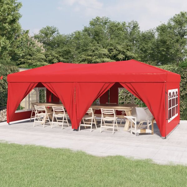 Skládací party stan s bočními stěnami červený 3 x 6 m