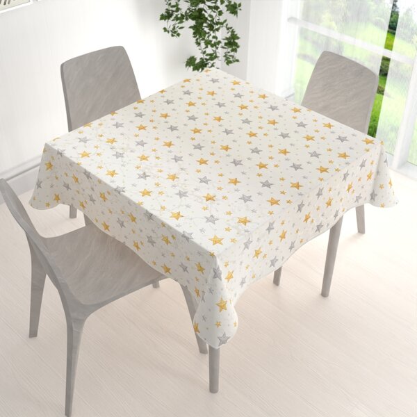 Biante Luxusní dekorační vánoční čtvercový ubrus Parma PM-139 Stříbrno-zlaté hvězdičky na stříbrno-krémovém 40x40 cm