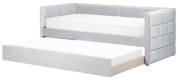 Sametová rozkládací postel 90 x 200 cm světle šedá CHAVONNE