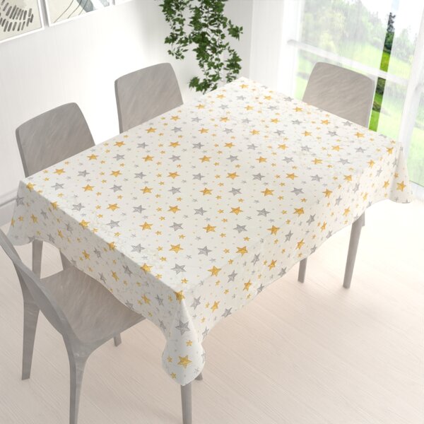Biante Luxusní dekorační vánoční obdélníkový ubrus Parma PM-139 Stříbrno-zlaté hvězdičky na stříbrno-krémovém 50x100 cm