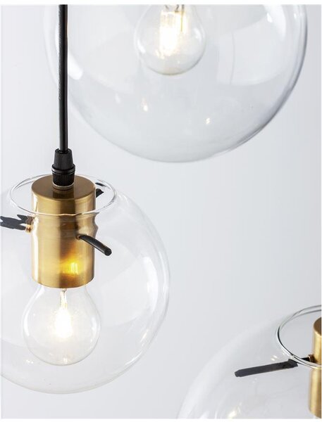 Nova Luce Závěsné svítidlo MIRALE čiré sklo a zlatý kov černý PVC kabel E27 3x12W