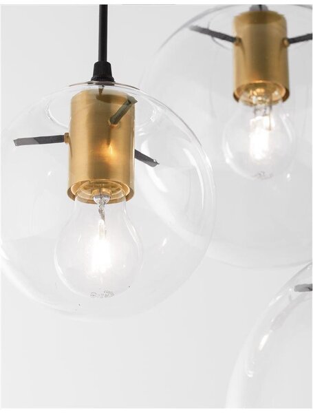 Nova Luce Závěsné svítidlo MIRALE čiré sklo a zlatý kov černý PVC kabel E27 3x12W