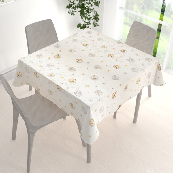 Biante Luxusní dekorační vánoční čtvercový ubrus Parma PM-138 Stříbrno-zlaté vánoční baňky na stříbrno-krémovém 40x40 cm
