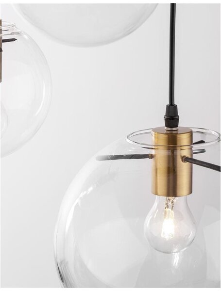 Nova Luce Závěsné svítidlo MIRALE čiré sklo a zlatý kov černý PVC kabel E27 3x12W