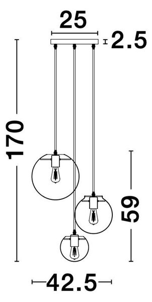 Nova Luce Závěsné svítidlo MIRALE čiré sklo a zlatý kov černý PVC kabel E27 3x12W