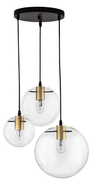 Nova Luce Závěsné svítidlo MIRALE čiré sklo a zlatý kov černý PVC kabel E27 3x12W