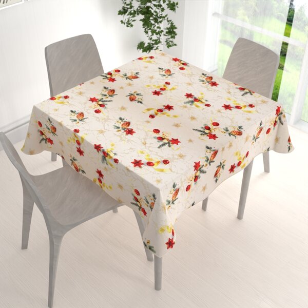 Biante Luxusní dekorační vánoční čtvercový ubrus Parma PM-137 Vánoční ozdoby s větvičkami na zlato-béžovém 40x40 cm
