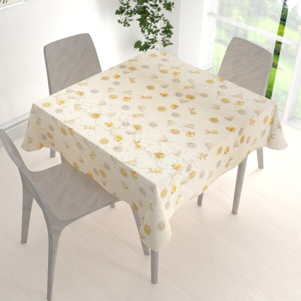 Biante Luxusní dekorační vánoční čtvercový ubrus Parma PM-136 Zlato-bílé vánoční ozdoby na zlato-béžovém 40x40 cm