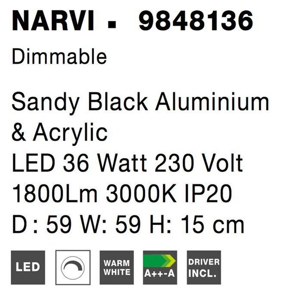 Nova Luce Stropní svítidlo NARVI černý hliník a akryl LED 36W 3000K stmívatelné