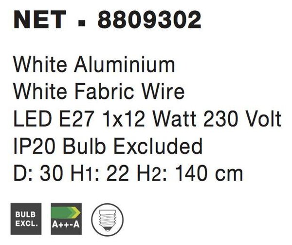 Nova Luce Závěsné svítidlo NET bílá hliník bílá kabel E27 1x12W