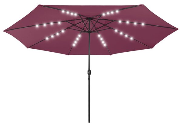 Zahradní slunečník s LED osvětlením 400 cm bordó