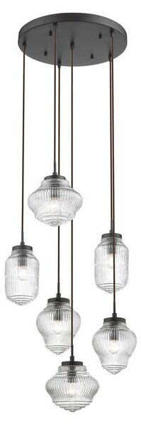 Nova Luce Závěsné svítidlo NORD čiré sklo hnědá kovová základna E14 6x5W