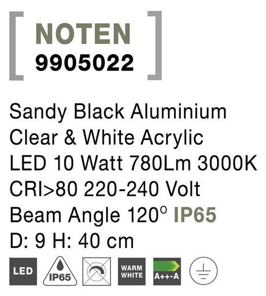 Nova Luce Venkovní sloupkové svítidlo NOTEN, 40cm, LED 8W 3000K IP65, IP65