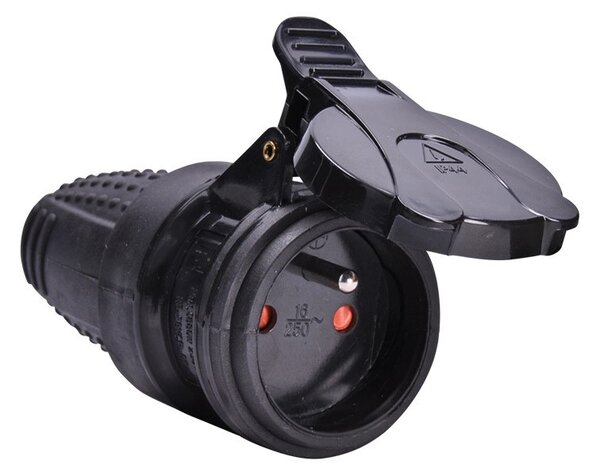 SOLIGHT Kabelová zásuvka gumová do vlhka P77 230V/16A/IP44, černá