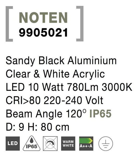 Nova Luce Venkovní sloupkové svítidlo NOTEN, 80cm, LED 8W 3000K IP65, IP65