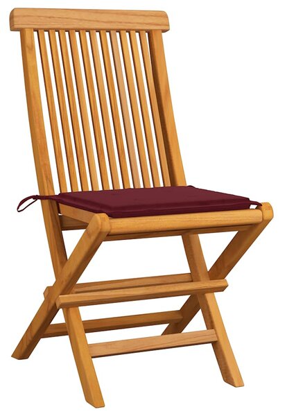 Zahradní židle s vínovými poduškami 8 ks masivní teak