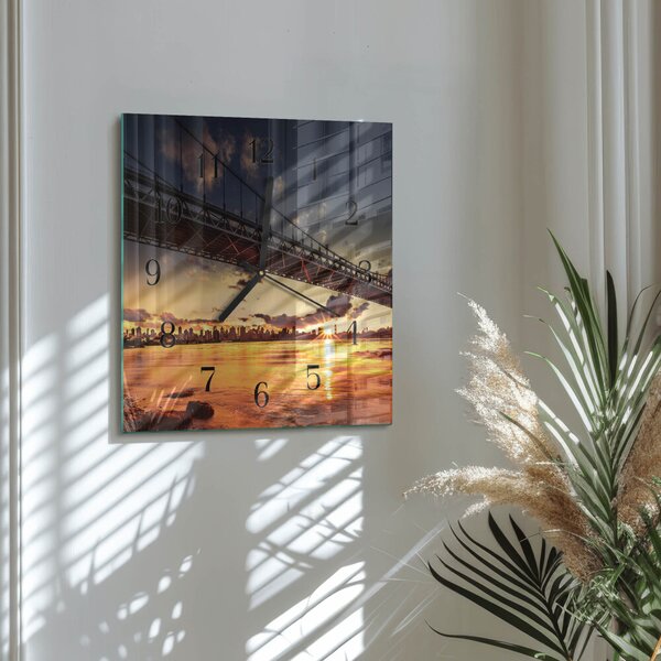 Skleněné hodiny na stěnu Řeka Bridge zskc-30x30-00178169