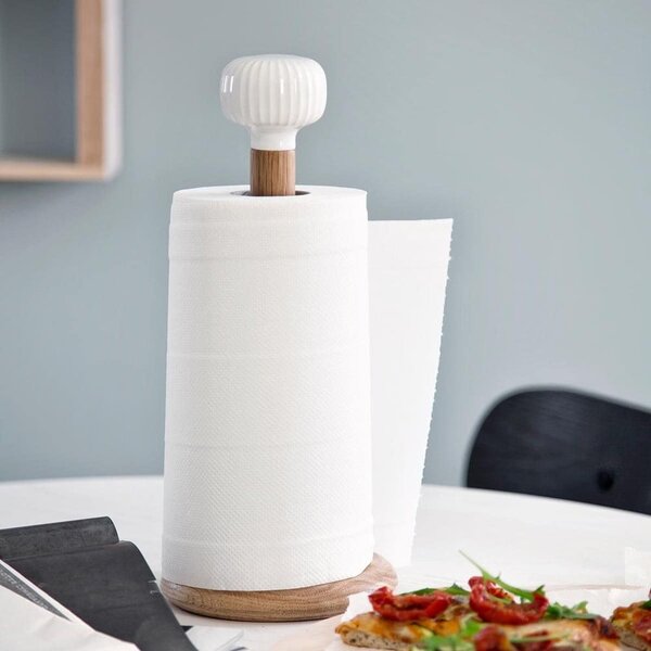 Stojan na papírové utěrky z dubového dřeva s bílým detailem z porcelánu Kähler Design Hammershoi