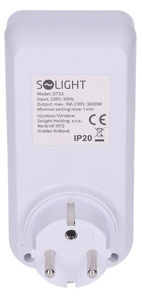 SOLIGHT Digitální týdenní časový spínač 230V/16A, 10 režimů, velký LCD, bílý