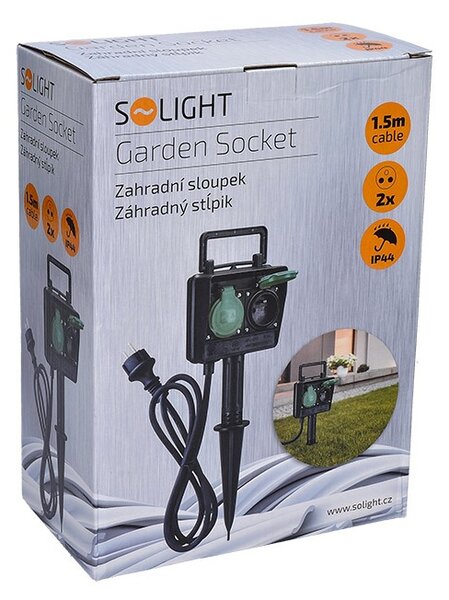 SOLIGHT Zahradní sloupek IP44, 2 zásuvky, gumový kabel 1,5m