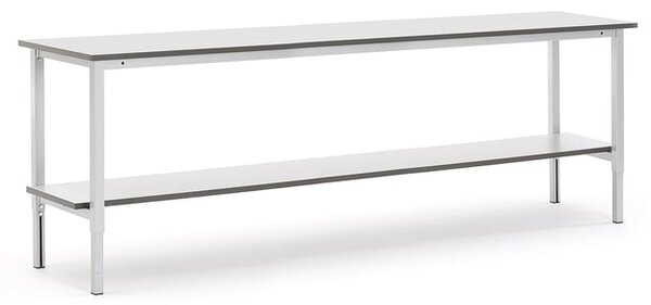 AJ Produkty Pracovní stůl MOTION, s policí, 2500x600 mm, šedá deska HPL